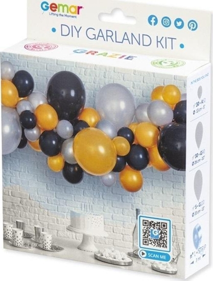 Изображение GoDan Girlanda balonowa DIY Srebrno-zoto-czarna...