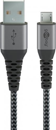 Picture of Goobay Kabel tekstylny Micro USB na USB-A z metalowymi wtyczkami ( szary / srebrny) 2 m - Dugo kabla 2 m