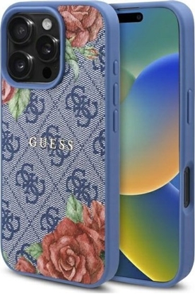 Attēls no Guess GUHMP16LP4ROPEMCB iPhone 16 Pro 6.3" blue/blue hardcase 4G Flowers Print MagSafe