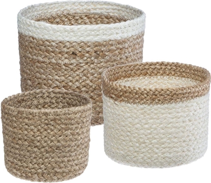 Attēls no H&S Decoration Komplet 3 biaych koszy jutowych