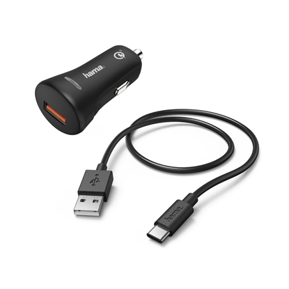 Изображение Hama 00183231 Car Charger, USB Type-C QC 3.0 3A,  Black