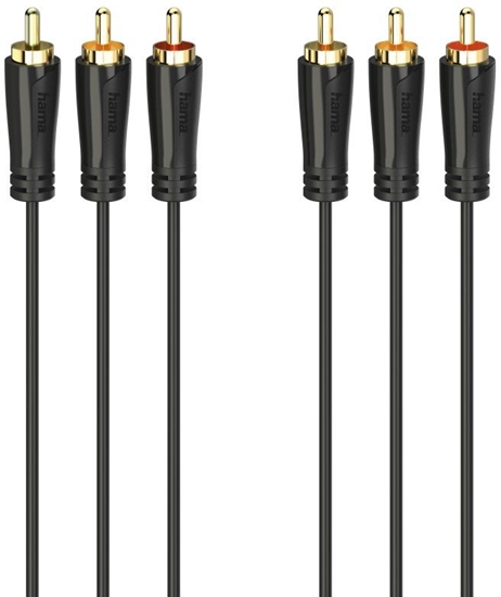 Picture of Hama Audio/Video Cable  3 RCA - 3 RCA  apzeltiti kontakti  1.5 m  melna - Vads