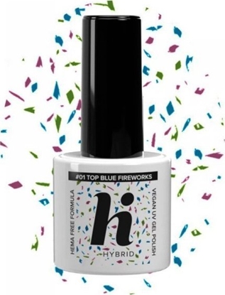 Picture of Hi Hybrid Hi Hybrid HEMA Free Top na lakier hybrydowy No Wipe #01 Blue Fireworks 5ml