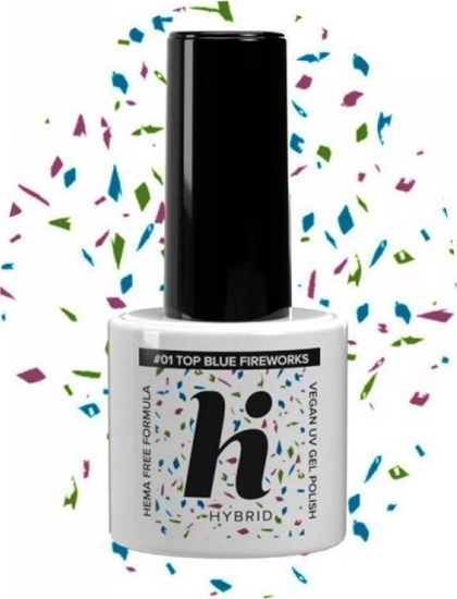 Изображение Hi Hybrid Hi Hybrid HEMA Free Top na lakier hybrydowy No Wipe #01 Blue Fireworks 5ml