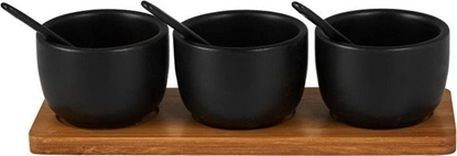 Изображение Hit Miseczka, kokilka, dipówka, porcelanowa, CZARNA, 3 sztuki, na podstawce, tacy + yeczki