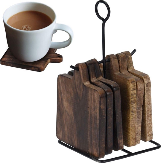 Picture of Home Styling Collection Podstawka podkadka drewniana pod kubek garnek 6 szt + stojak metalowy