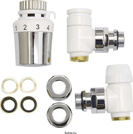 Изображение Honeywell Zestaw grzejnikowy dekoracyjny ktowy gowica term. chrom HOMEXPERT by Honeywell (DWZ)Gowica term. chrom + zawór term. ktowy 1/2 + zczki do rur