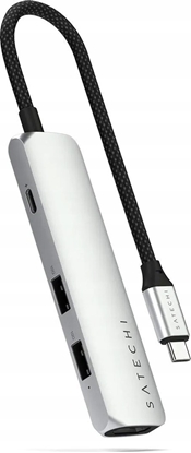 Attēls no HUB Satechi 4-in-1 USB-C Slim Multiport Adapter 4K USB-C / 2xUSB-A, USB-C, 4K HDMI silver