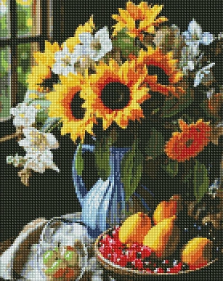 Изображение Ideyka Diamentowa mozaika IDEYKA, 40x50 cm, martwa natura ze sonecznikami, 1 szt.