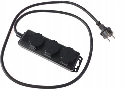 Изображение Ilgiklis 1 lizdo 10m su izeminimu 3x1.5 mm2 IP44 su gumine izoliacija, juodas