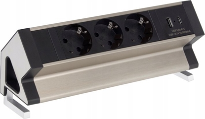 Attēls no Ilgiklis montuojamas ant plokstes krasto DESKBOX, 3x Schuko, 1x USB A, 1x USB-C su 1.8m ilgio laidu Design Light
