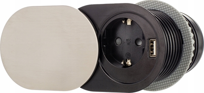 Attēls no Ilgiklis montuojamas balde 1x Schuko, 1xUSB (krovimui 5V 2.4A) 1.9m slifuoto plieno Design Light