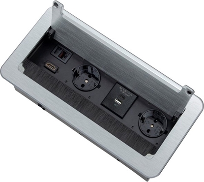 Attēls no Ilgiklis montuojamas balde INBOX, 2x Schuko, 1x USB A, 1x USB-C, HDMI, RJ45, su 1.5m ilgio laidu, sidabro spalvos