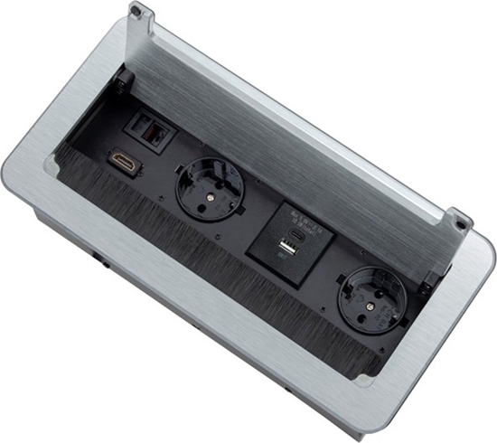 Picture of Ilgiklis montuojamas balde INBOX, 2x Schuko, 1x USB A, 1x USB-C, HDMI, RJ45, su 1.5m ilgio laidu, sidabro spalvos