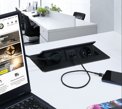 Picture of Ilgiklis montuojamas balde KOMBI BOX, 2x Schuko, 1xUSB, 1x USB-C, su 3m ilgio laidu, juodas