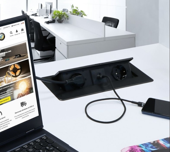 Picture of Ilgiklis montuojamas balde KOMBI BOX, 2x Schuko, 1xUSB, 1x USB-C, su 3m ilgio laidu, juodas