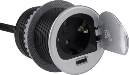 Attēls no Ilgintuvas, ileidziamas, SINGLE BOX aluminium, 1x Schuko 1x USB, Design Light