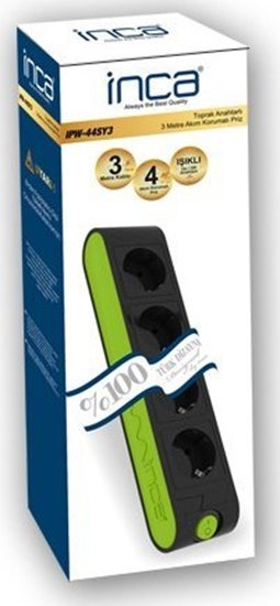 Изображение Inca Inca IPW-44YS3 Czarny, Zielony 4 x gniazdo sieciowe 250 V 3 m