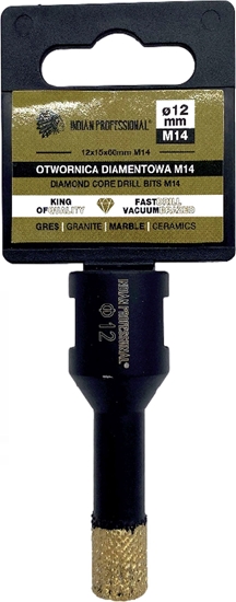 Изображение INDIAN PROFESSIONAL KORONA DIAMENTOWA M14  12mm WIERCENIE NA SUCHO /INDIAN PROFESSIONAL