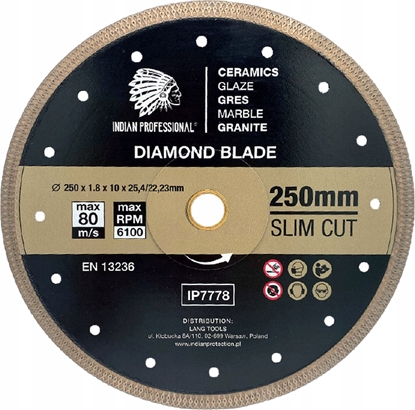 Изображение INDIAN PROFESSIONAL TARCZA DIAMENTOWA 250mm SLIM CUT  INDIAN PROFESSIONAL