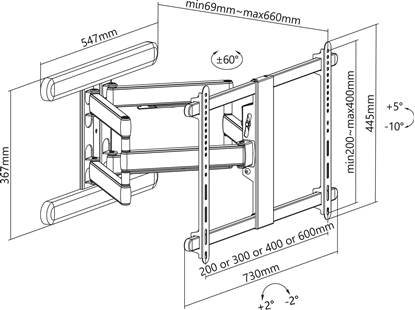 Picture of InLine ® Premium aluminium wall mount, for flat screen TV (37-80"), max. 70kg, black