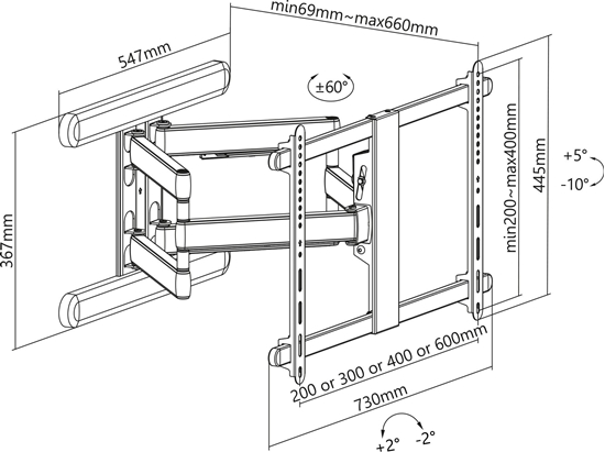 Picture of InLine ® Premium aluminium wall mount, for flat screen TV (37-80"), max. 70kg, black