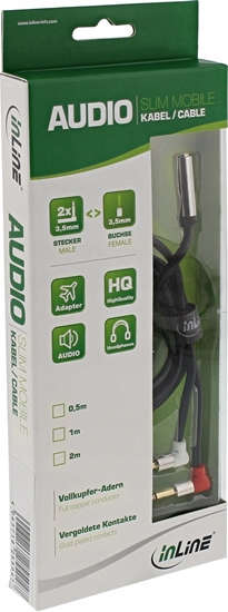 Picture of InLine InLine® Slim Audio Plane headphone adpter cable, 2x 3.5mm M to 3.5mm F 3pin, 0.15m