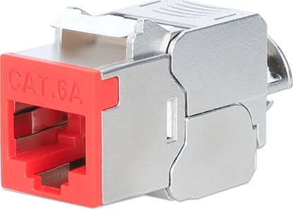 Изображение Intellinet Network Solutions INTELLINET Cat6a 10G Slimline Keystone-Modul STP werkzeuglos mit Rastclip f�r Massivdraht vergoldete Kontakte Metallgeh�use rot