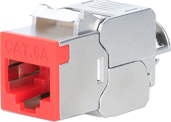 Изображение Intellinet Network Solutions INTELLINET Cat6a 10G Slimline Keystone-Modul STP werkzeuglos mit Rastclip f�r Massivdraht vergoldete Kontakte Metallgeh�use rot