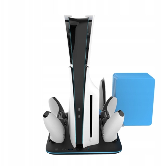 Изображение YAXO Podstawka chodzca i adujca ICE STORM do PS5 Slim Techno Black