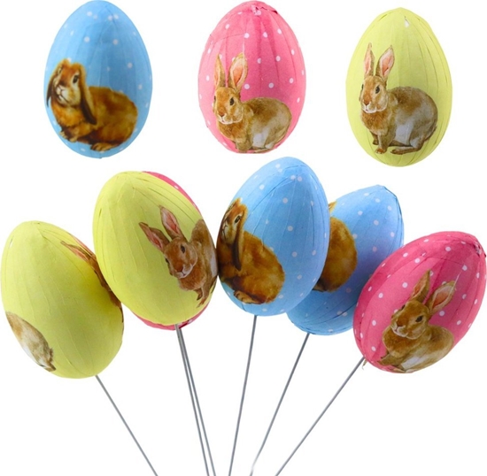 Picture of Jajka Wielkanocne Na Piku Druciku Kolorowe Z Zajczkami Ozdoba 6szt LEAN