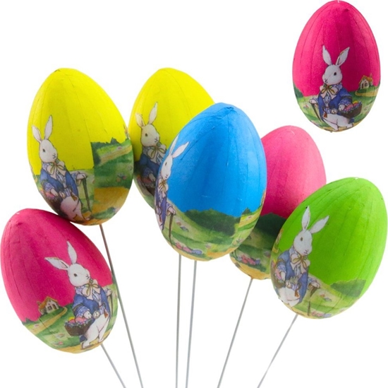 Picture of Jajka Wielkanocne Na Piku Druciku Zajczek z Koszyczkiem Ozdoba 6szt LEAN