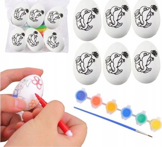 Изображение Jajka Wielkanocne Styropianowe Do Malowania Farbki Wzór Zajc 6szt