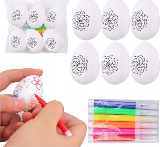 Изображение Jajka Wielkanocne Styropianowe Do Malowania Pisaki Wzór Kwiat B 6szt