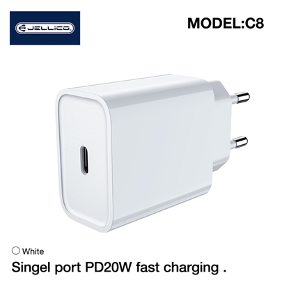 Изображение Jellico C8 PD 20W QC 3.0 Smart Adaptīvs ātrais lādētājs ar 1x USB-C (5-12V) ligzdu Balts