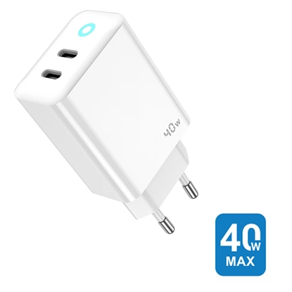 Изображение Jellico EU19 GaN 40W PD Universālais Viedierīču Ātrs Lādētājs 2x USB-C PD 20W Balts