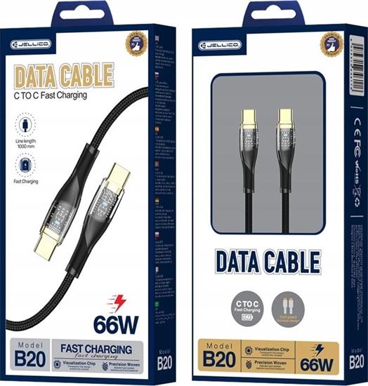 Изображение JELLICO kabel B20 USB-C - USB-C PD 66W 1M Czarny