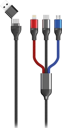 Изображение Kabel USB 2GO USB-A + USB-C - USB-C + microUSB + Lightning 1.2 m Czarny (797361)