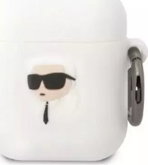 Изображение Karl Lagerfeld Etui ochronne na suchawki Karl Lagerfeld do AirPods 1/2 cover biay/white Silicone Karl Head 3D