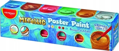 Picture of Keyroad Farby plakatowe KEYROAD Metallic, 6x22ml, pdzelek gratis, w pudeku, mix kolorów