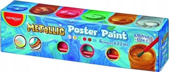 Picture of Keyroad Farby plakatowe KEYROAD Metallic, 6x22ml, pdzelek gratis, w pudeku, mix kolorów