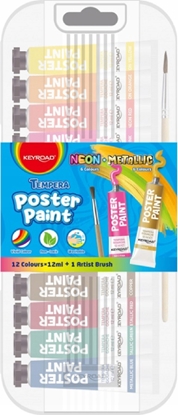 Picture of Keyroad Farby plakatowe KEYROAD, 12x12ml, pdzelek gratis, mix kolorów metalicznych i neonowych