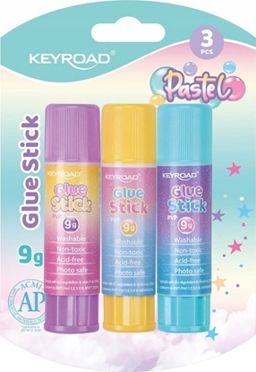 Attēls no Keyroad Klej w sztyfcie KEYROAD, Pastel, PVP, 9g, 3 szt., blister, mix kolorów