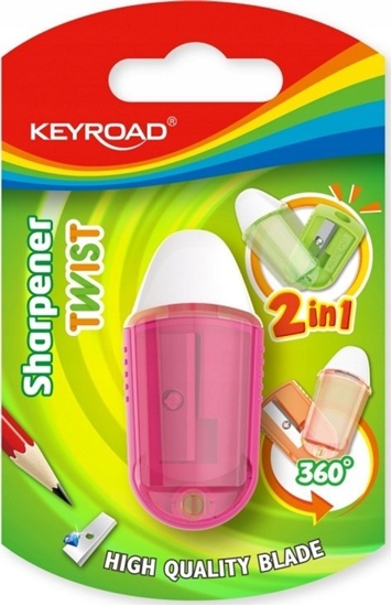 Изображение Keyroad Temperówka plastikowa z gumk, pojedycza, Twist, blister, mix kolorów