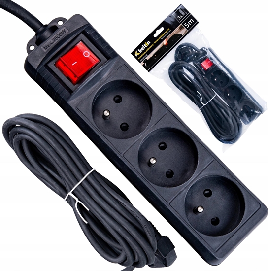 Picture of KELTIN Przeduacz elektryczny  listwa zasilajca czarna 3 gniazda 5m (40)