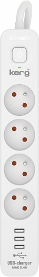 Изображение Kerg Przeduacz z wycznikiem, 4 gniazda, 3 USB, 3m (M02414)