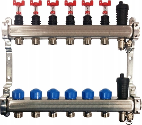 Изображение Kisan Rozdzielacz KRIPT-6obw. 1" ze stali nierdzewnej, do ogrzewa paszczyznowych i grzejnikowych z wyjciem do zczek G3/4" Eurokonus, d 395 [1]