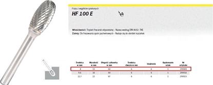 Attēls no Klingspor KLINGSPOR FREZ Z WGLIKA SPIEKANEGO HF 100 E 8 x 15mm TREZPIE 6mm K295909 - 295909