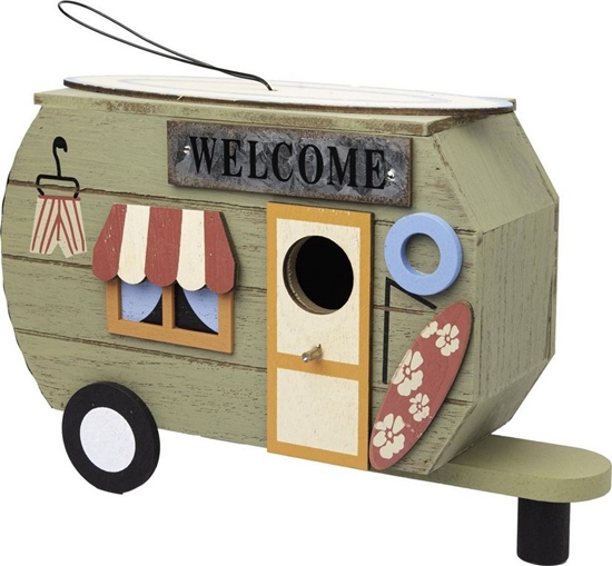 Picture of KMTP Domek dla ptaków drewniany w ksztacie przyczepy kempingowej Welcome