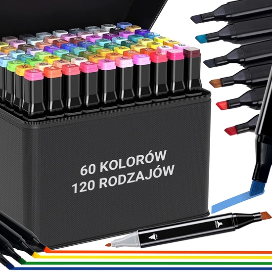 Picture of Kolorowe markery , flamastry dwustronne zestaw 60szt czarne